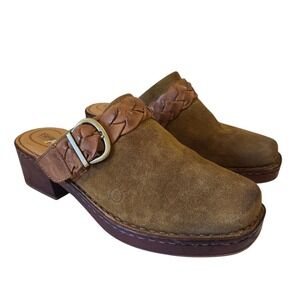 Born Hally Green Suede Leather Braid Slip‎ On Clog Mules 10 Comfort Chunky